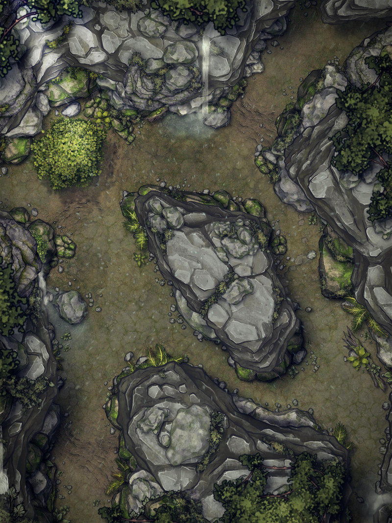 Rainy Lush Cavern Battlemap