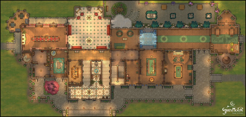 An aristocrat's villa I made for my campaign, based on the real-life Schloss Drachenburg [Multiple]