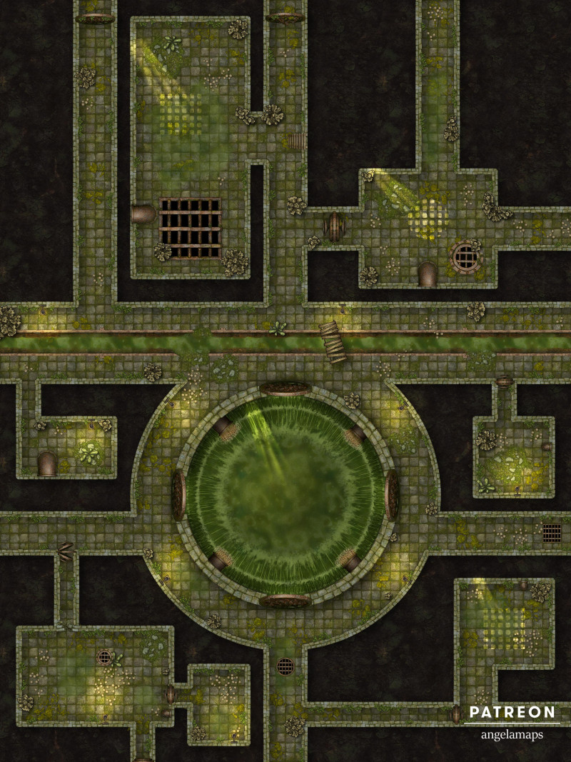City Sewer [battlemap] from Angela Maps - What classic quest sent your adventures to the sewers? 3 versions! [animated] [art]