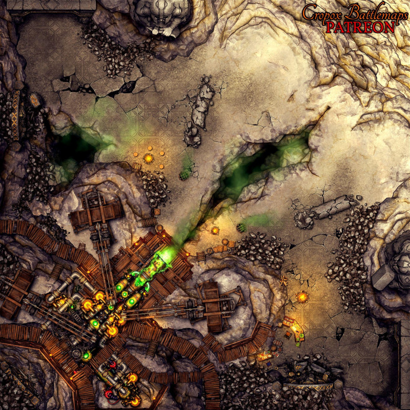 The Mad Mage’s Cannon – Arcane Blastforge Gunpit (40x40) battle map