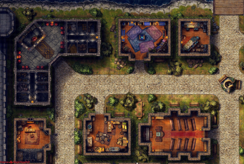 Town With Interiors [49x33] [Battle Map] [No AI] [OC] [Art] + full map with variants preview [92x69]