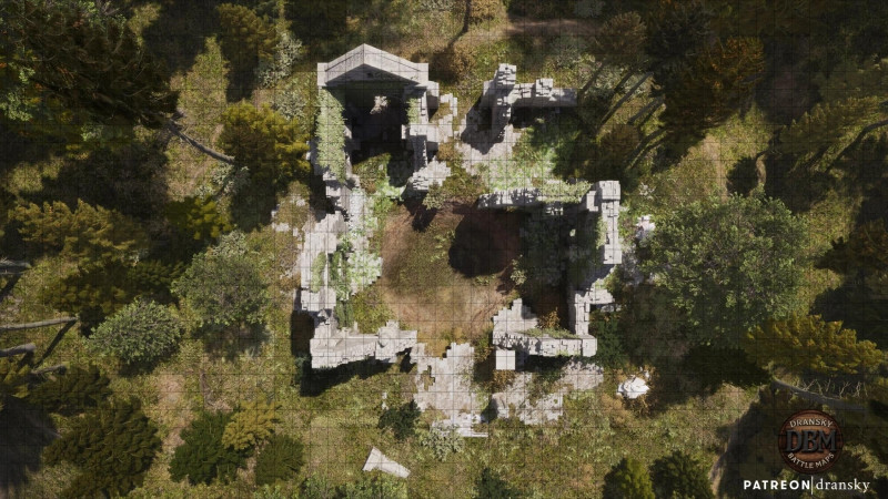 Overgrown Ruins - static and animated forest battlemap