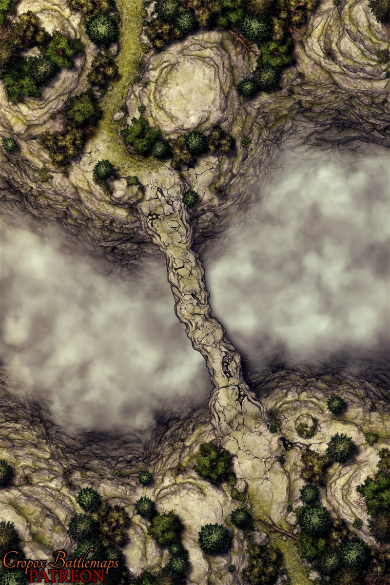 Mountain’s Spine Crossing 30x45 Battle Map + Scene | Cropox Battlemaps & Red Sun Art