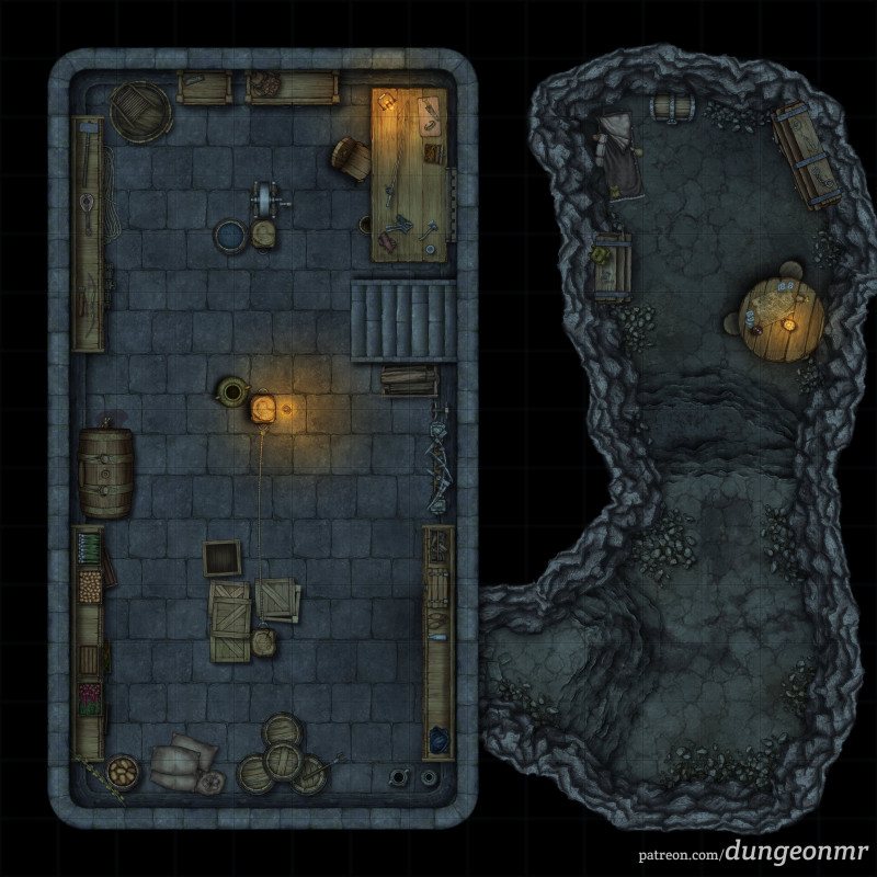 Abandoned Warehouse + Smuggler’s Den — Storage‑Themed Battlemaps