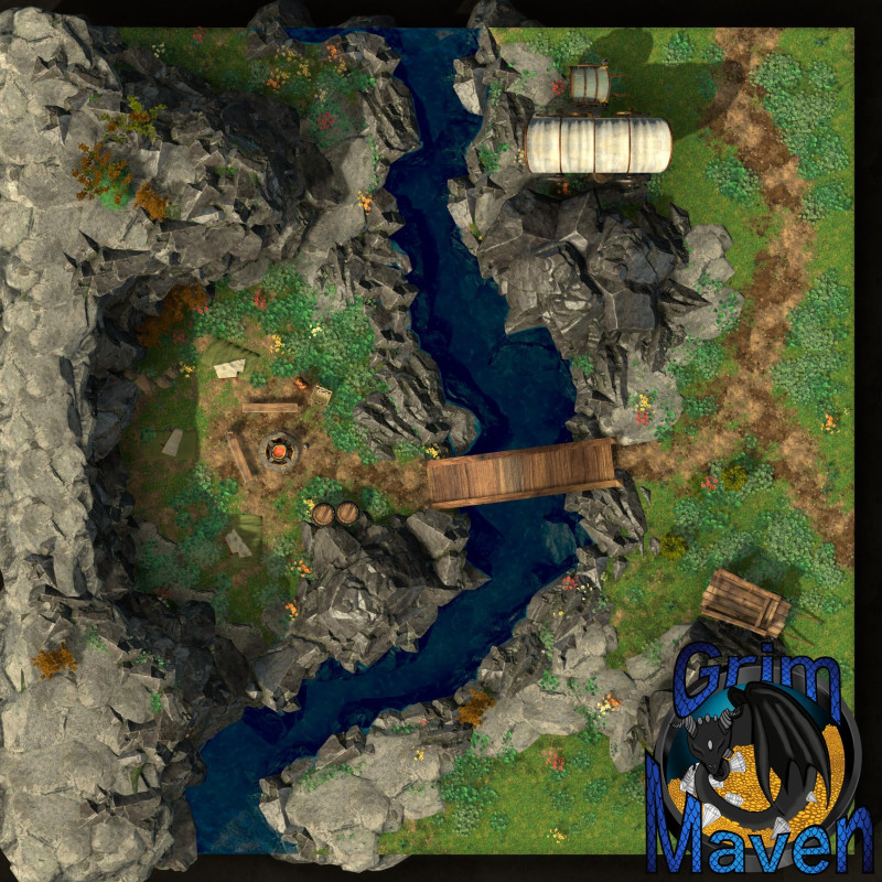 "Sheltered camp"(32x32) does the rock protect you or your quarry? Either way approach wisely!
