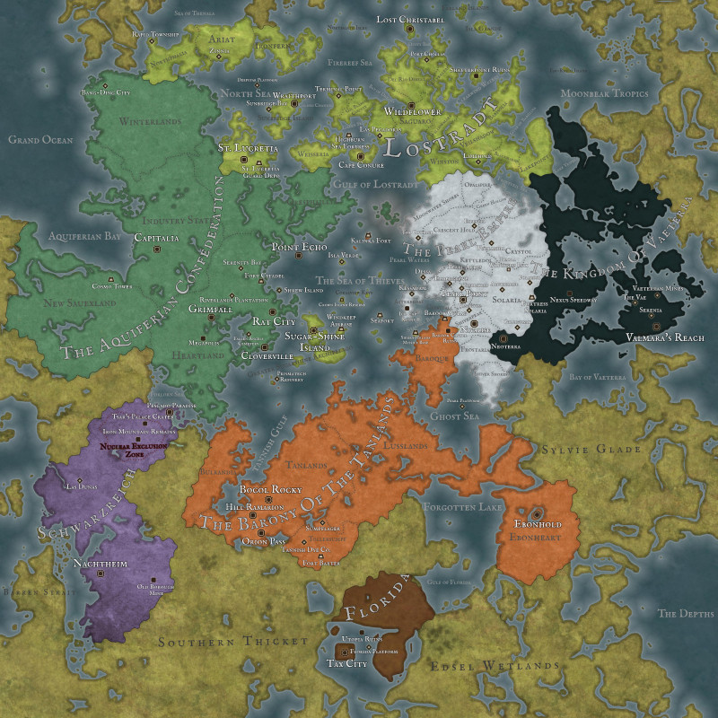 The current political map of my Minecraft server.