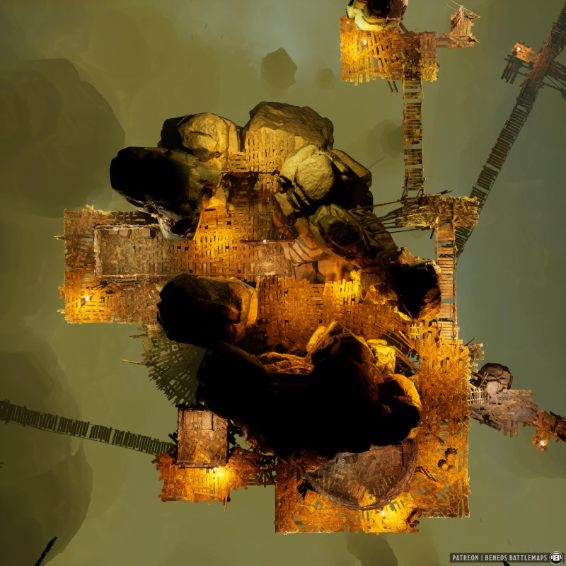 Goblin Town | [Animated Battlemap] [35x35] [100px per Square] [Gridless] [3D Rendered] [OC] | Beneos Battlemaps