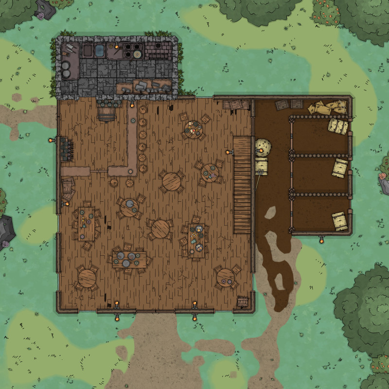 [OC] Tavern Battle Maps Vol.1 — 3 taverns, 6 maps, 
day/night + grid/gridless [PWYW]