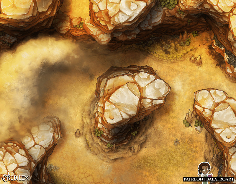 The Fangs serve as an impassable barrier made up of needling sandstorms and dangerous jagged mesas. Only a fool would try to cross, If the sand doesn't shred you the creatures burrowing below surely will.