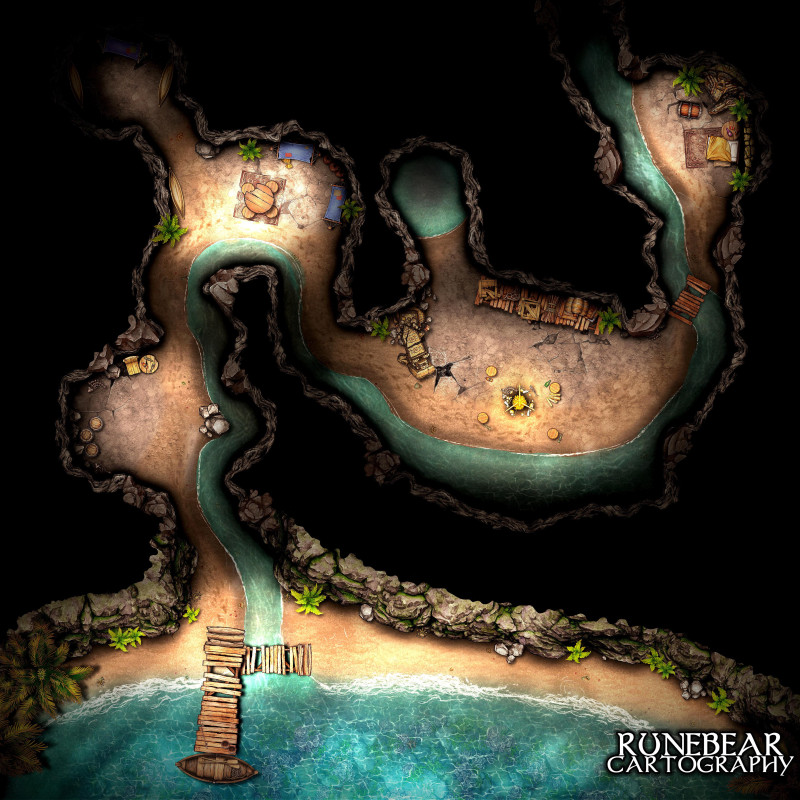 Pirate Caves 40x40 Battlemap by Runebear Cartography