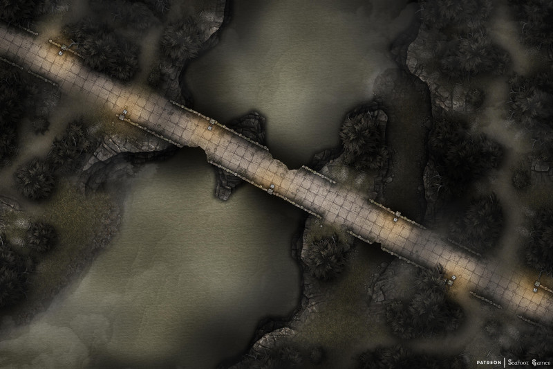 FREE 60x40 Battlemap - Highgrave Flooded Wilderness Bridge