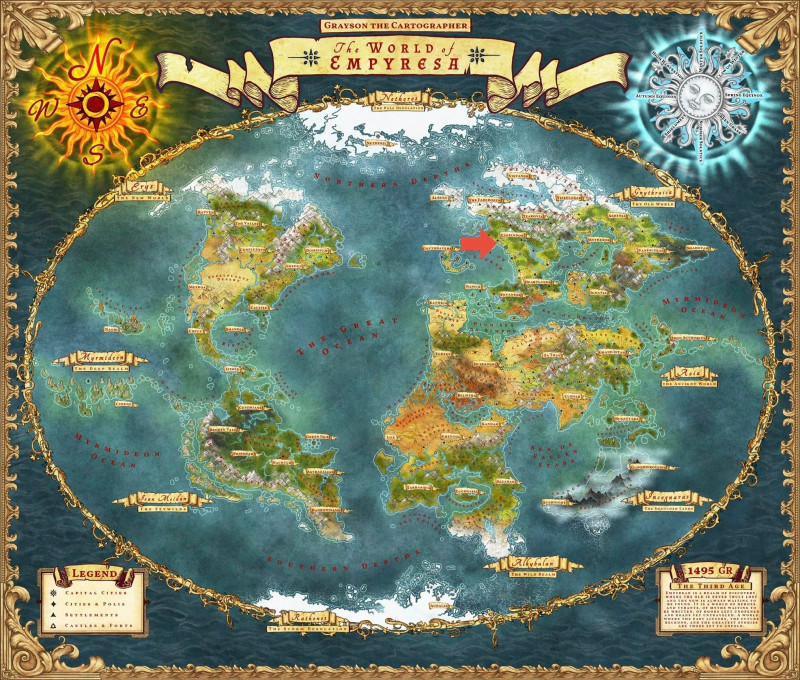 Eäriendor, Continent of Gnythraica — the first in a series of maps of the same style in which I  focus on a specific region of my world map