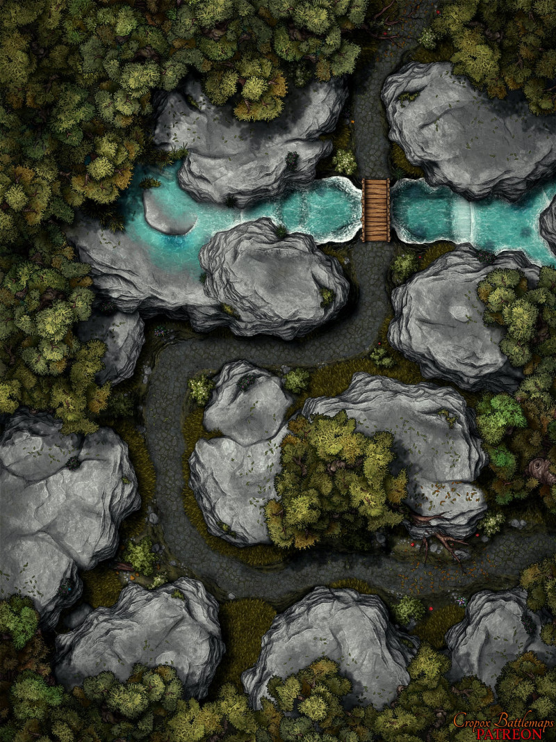 Rocky Forest River [30x40] battle map - 2 versions (winter & summer)
