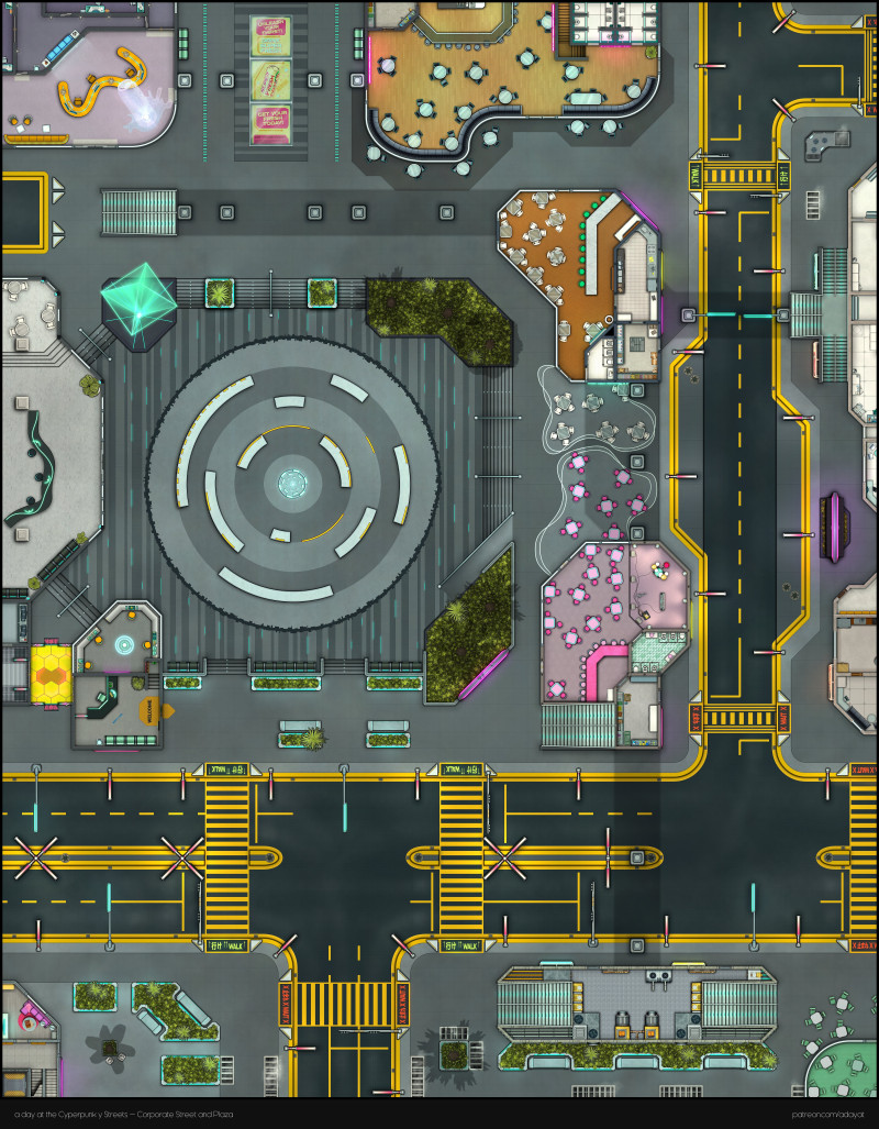 a day at the Cyberpunk-y Streets - Part 1: The Corporate Street & Plaza [60x75]