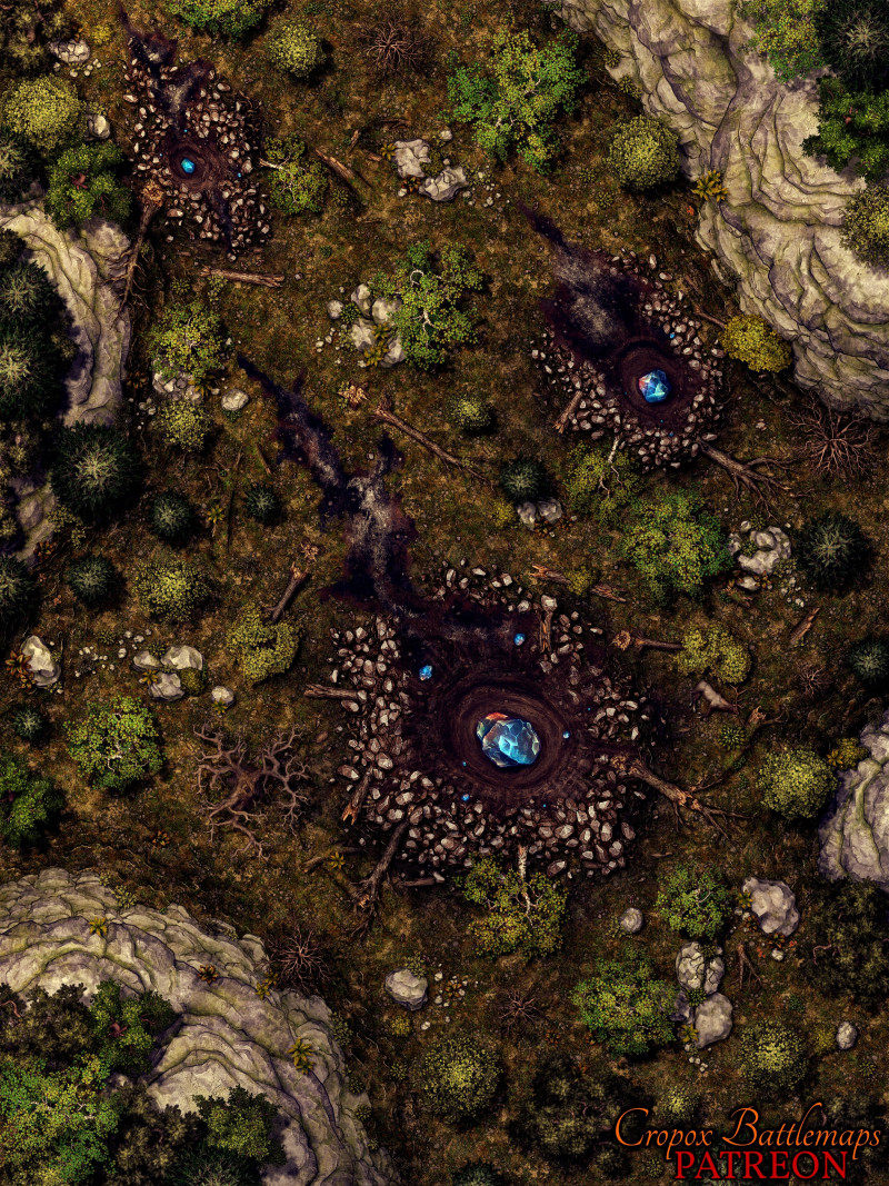 The Mysterious Meteorite Impact 30x40 Battle Map + Scene | Cropox Battlemaps & Red Sun Art