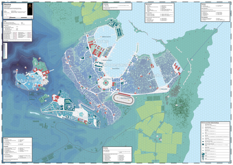 The city of Ehnaiton (full map is only readable on the computer as A0 size and mobile don't work well together). The second picture (in the comment) is the closeup of the District of "Moneymake".