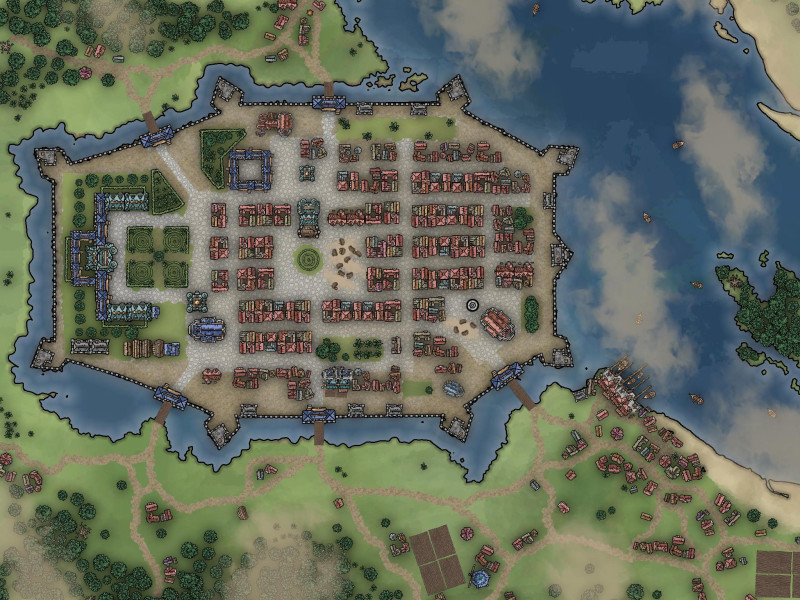 My map of Renessance city near river.