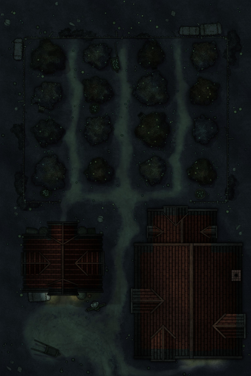 Free Apple Orchard Battlemap 20x30 Day/Night, Autumn, Basic, Horror Versions