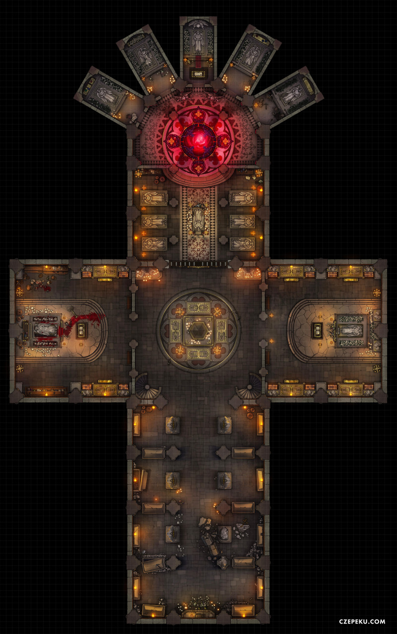 Grand Cathedral Crypt - A Czepeku Battlemap! [64x102]