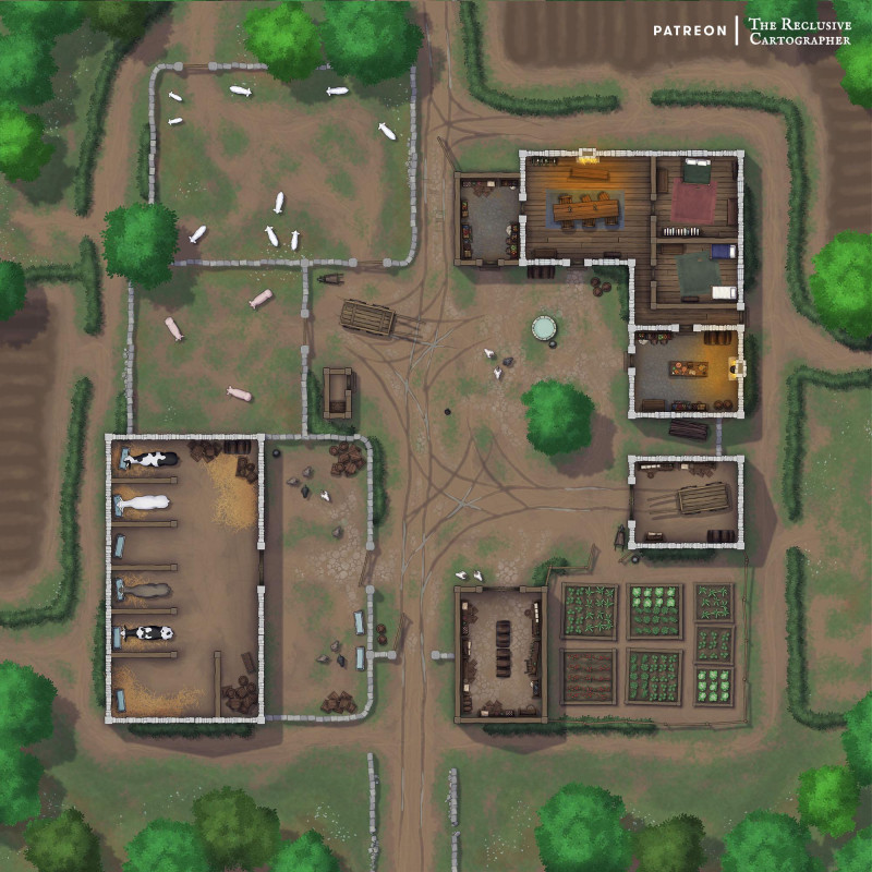 Farmhouse - 40x40 - Battlemap - RC