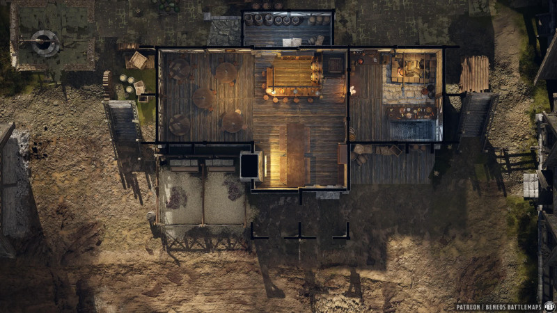 Tavern | [Animated Battlemap] [32x18] [120px per Square] [Gridless] [3D Rendered] [OC] | Beneos Battlemaps