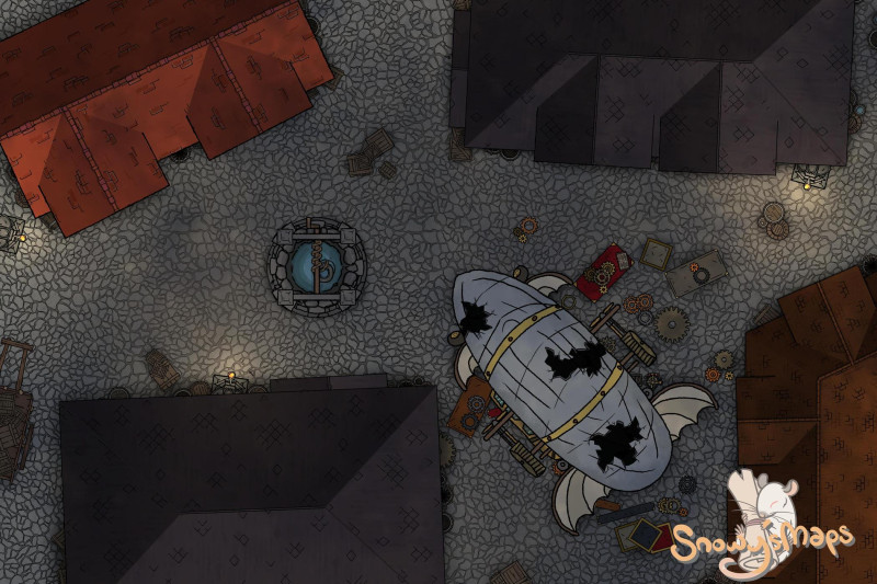 [20x30] City Small Airship Crash Night
