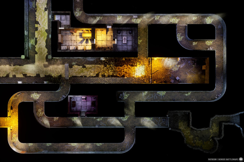 Sewers | [Animated Battlemap] [48x32] [100px per Square] [Gridless] [3D Rendered] [OC] | Beneos Battlemaps