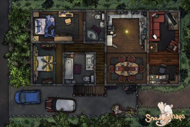 [18x12] Modern Park 2 Bed Home Night