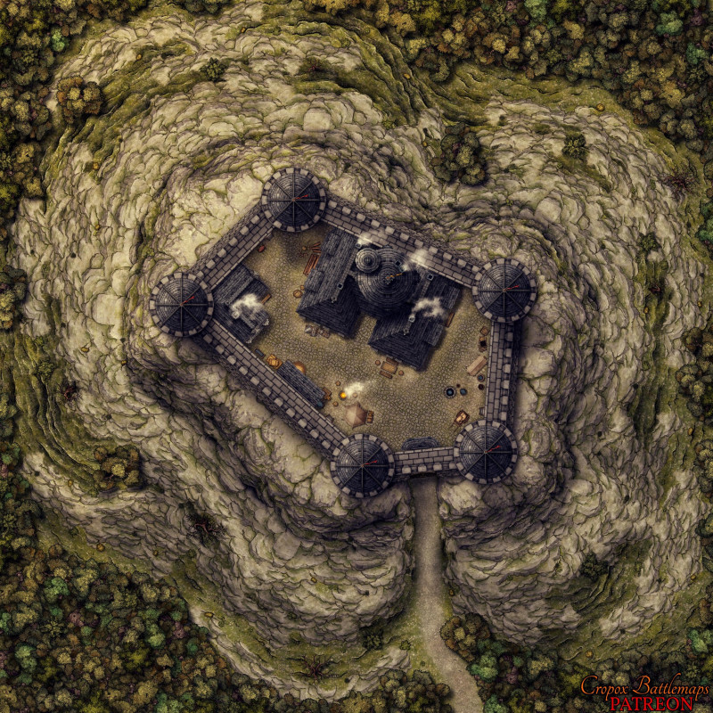 Stonepeak Castle 55x55 battle map (2 variations + interior) + scene (Red Sun Art & Cropox Battlemaps)