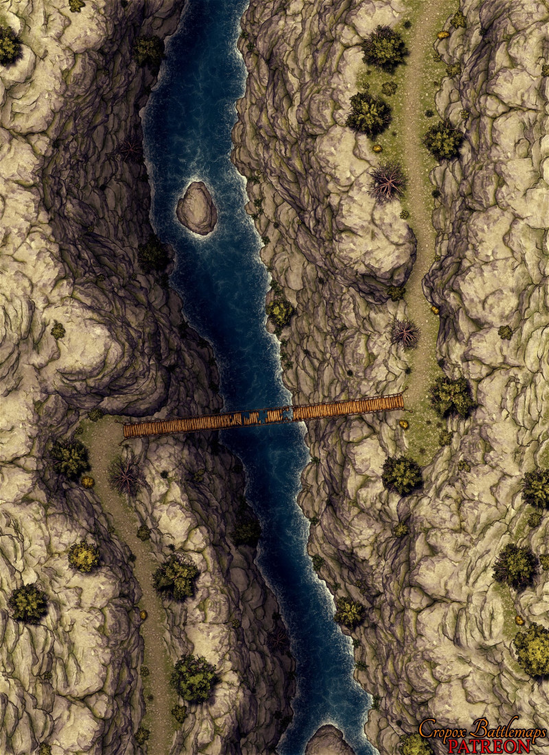 Torn Bridge Gorge 40x55 battle map & scene (Red Sun Art & Cropox Battlemaps)