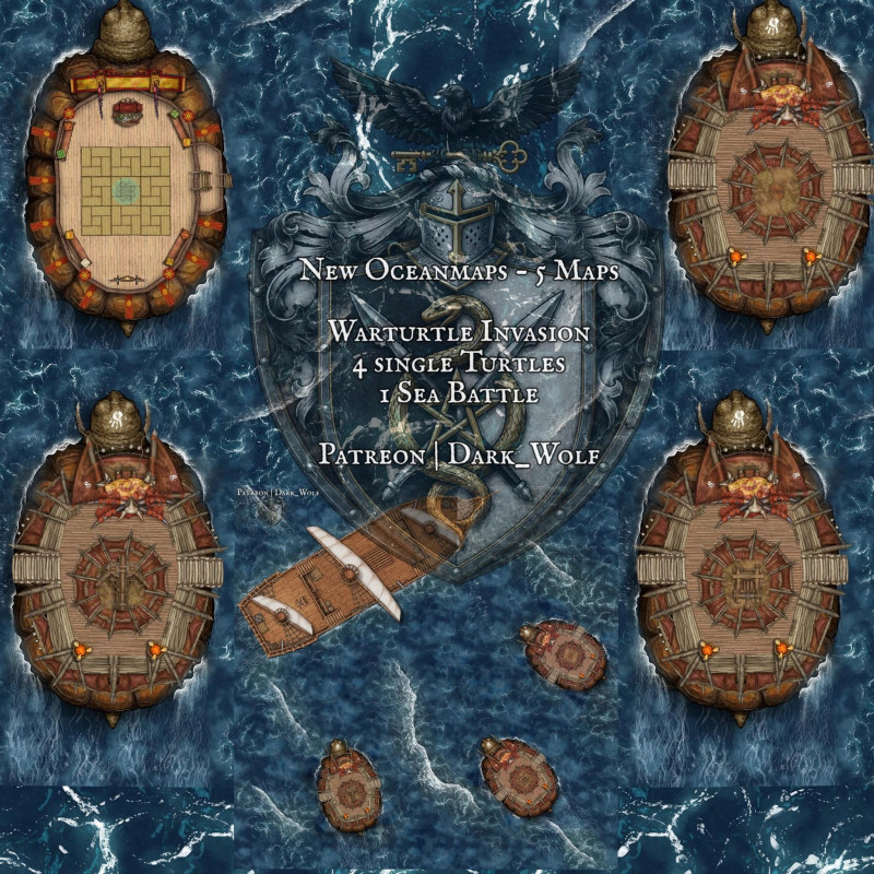 [OC] Command the Waves: New War-Turtle Battlemaps (Dojo, Siege, & Open Deck variants!)