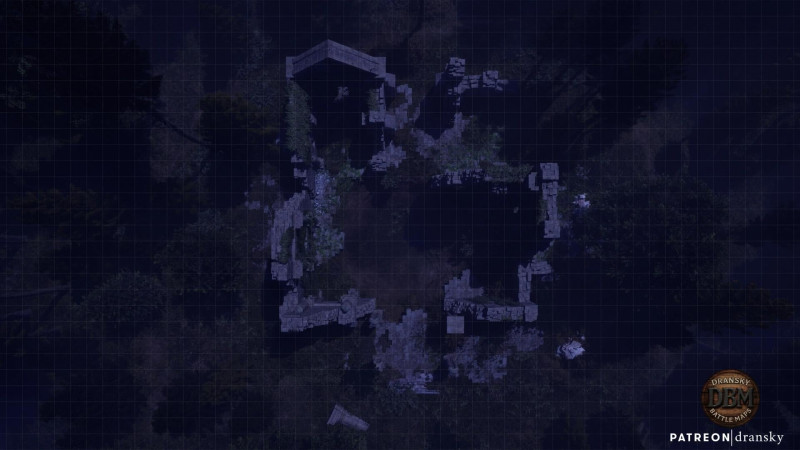 Overgrown Ruins - static and animated forest battlemap