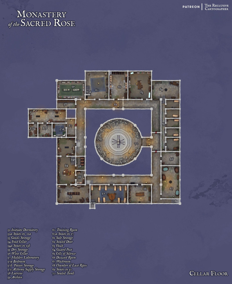 The Monastery of the Sacred Rose - 49x60 - 4 Level Battlemap - RC
