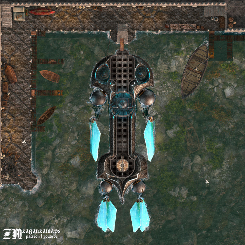 Wondrous Submarine [40x40] and Spelljammer Shuttle [32x34] - free VTT and high res maps