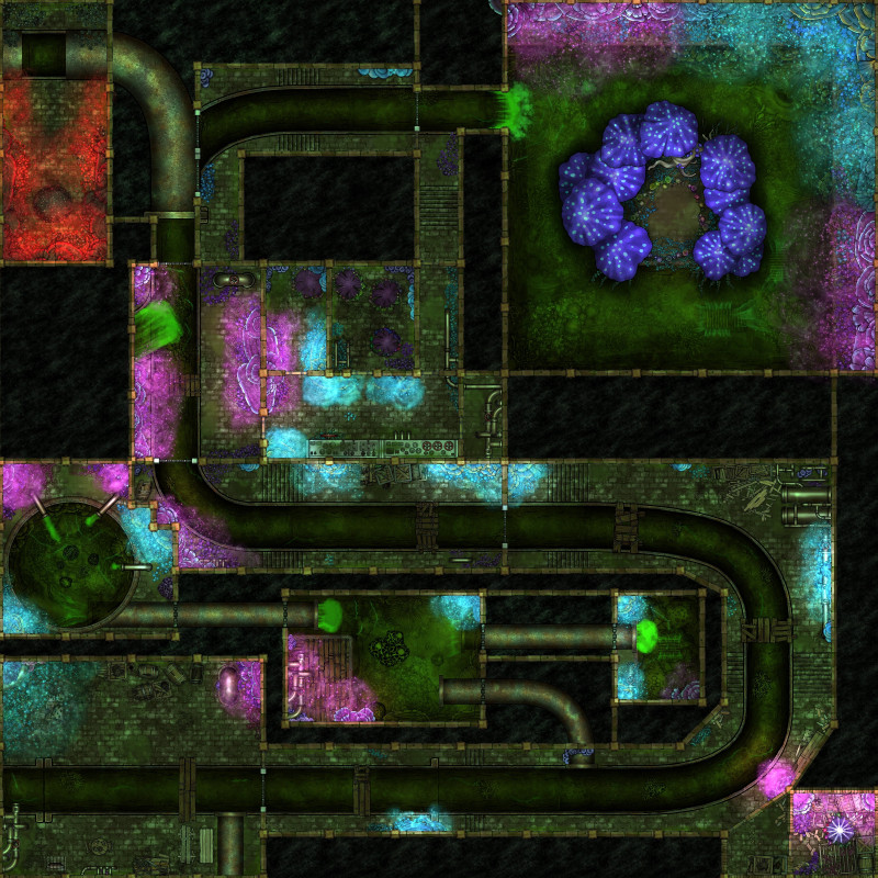 [OC] Myconid Sewer Colony [40x40] - Tactical Sewer Battlemap (Roll20 Ready) - Grid & Gridless