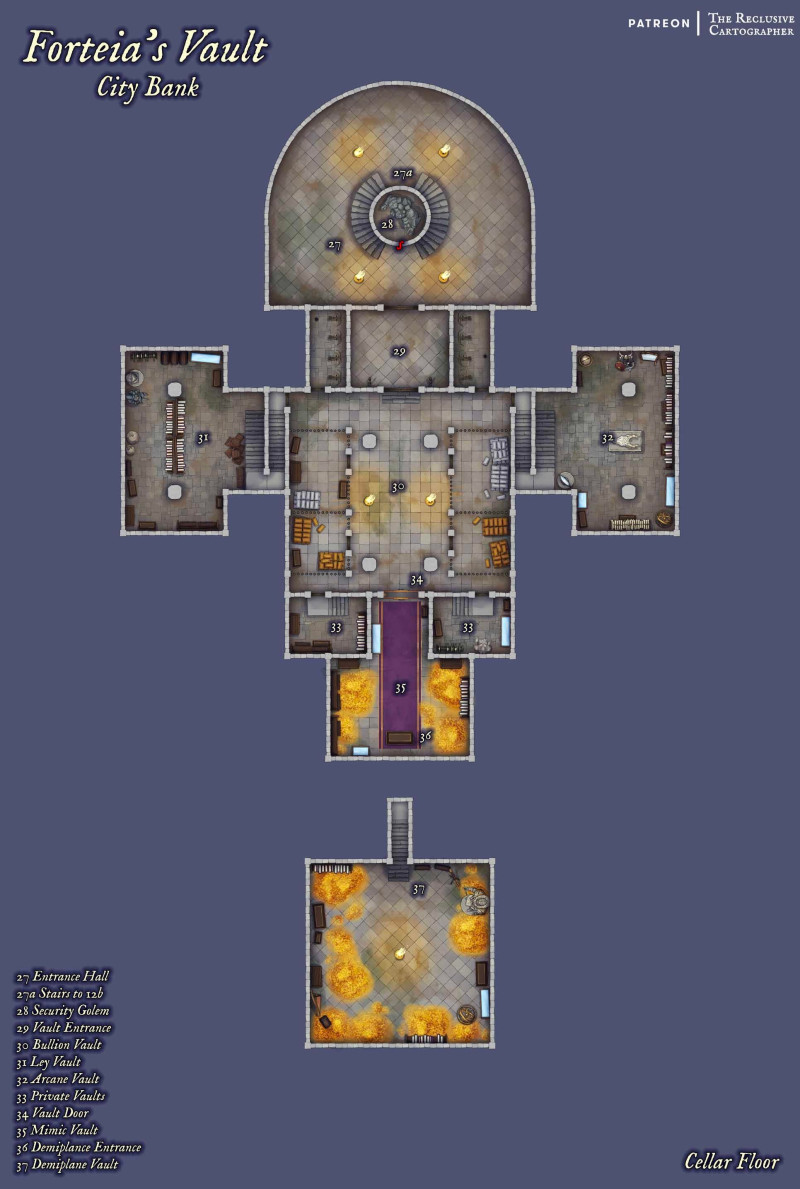 Forteia's Vault - 39x58 - 16 Variants - 4 level Dungeon Map - RC - No AI