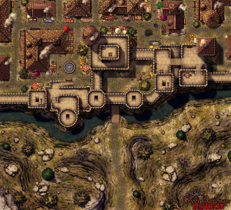 Main Gate Fortress 44x40 battle map & scene (Cropox Battlemaps & Red Sun Art)