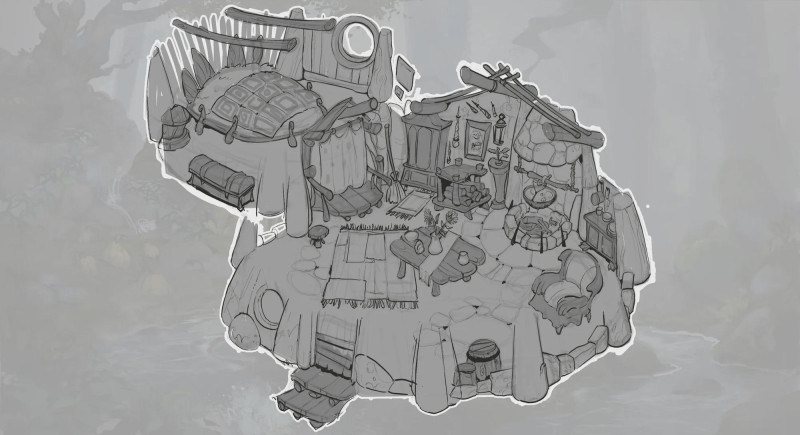 [Art] The Witch's Cottage · A cozy top-down interior for your next spooky one-shot