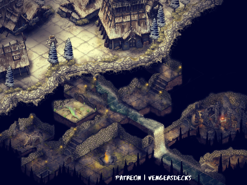 The Forgotten Crypt of Njord - Isometric Battlemap 40 x 30