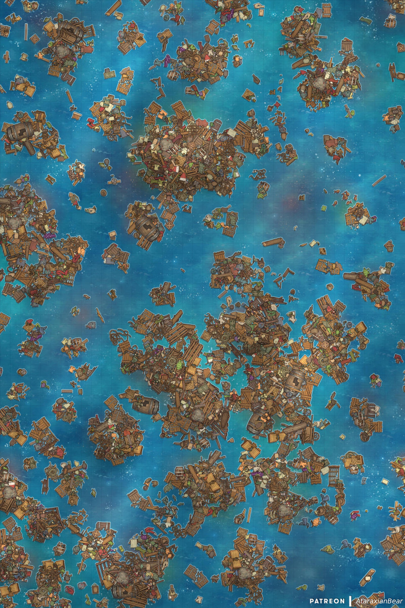 A battlemap for battles in a trash-filled ocean [40x60]