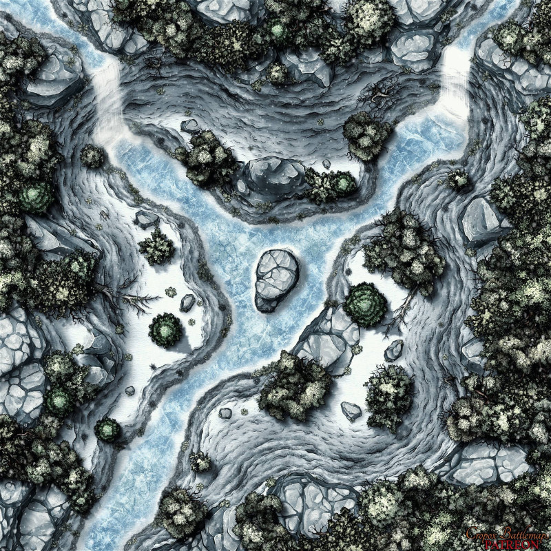 Twin Falls Valley 50x50 battle map - 2 variations (Summer & Winter)
