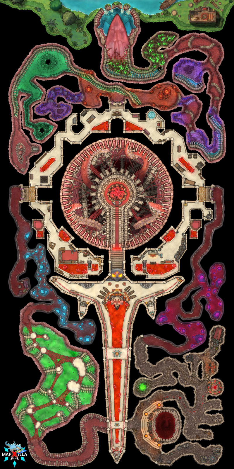 The Death God's Heart [64 x 128] with 5E Adventure by Kelfecil's Tales, Tokens by Dusky Cat & Dungeon Archive, and Scene by Red Sun Art