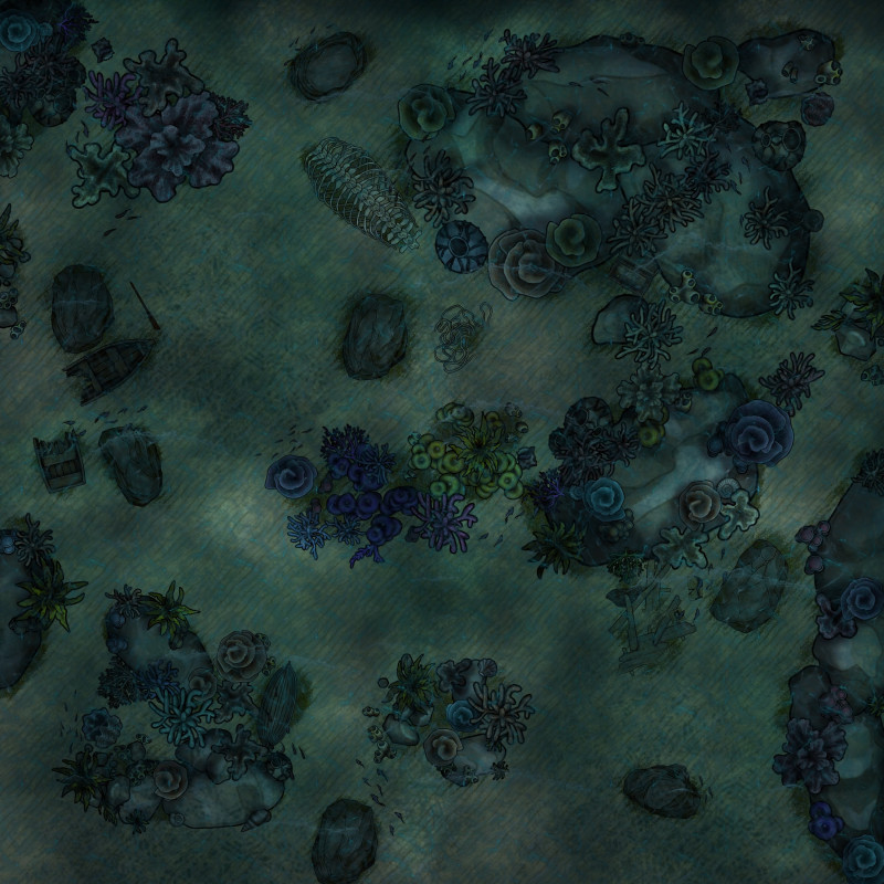 [OC] Coral Reef - 30x30 Underwater Battlemap - Grid & Gridless - Day & Night