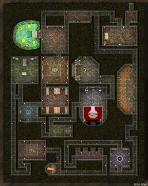 The dungeon leads to five chests. Choose wisely. - DUNGEON OF DECISION (39x49, free light & dark maps + hundreds more!)