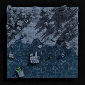 [OC] The Crystalline Lake — a frozen battlemap with a twist (Before/After the monster surfaces)