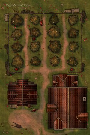 Free Apple Orchard Battlemap 20x30 Day/Night, Autumn, Basic, Horror Versions