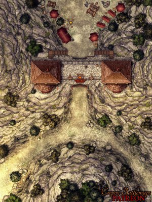 Mountain Gate 30x40 battle map + scene - Cropox Battlemaps & Red Sun Art