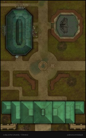Do you dare venture into the fungus-infested basement rooms of the Campus of Human Sciences? I hope you haven't forgotten your gas mask. > a day at the university battlemaps - Lecture & medical faculty building [82x26, abandoned version] & Entrance [27x43