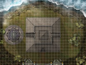 Temple behind waterfall 30x23 with and without grid