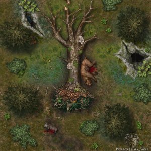 [OC] [Battlemap] "Extreme Nesting" or: Where did the giant go who uprooted this forest? [20x20]